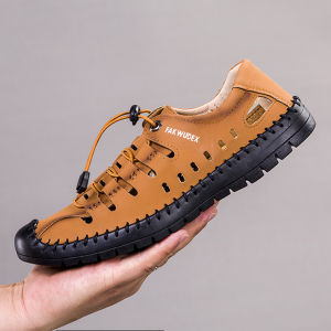 2024 Summer New Mens Sandals Beach Shoes Closed Toe Hole Shoes Cowhide Casual Hollow out Leather Sandals Wholesale ㏇L0529