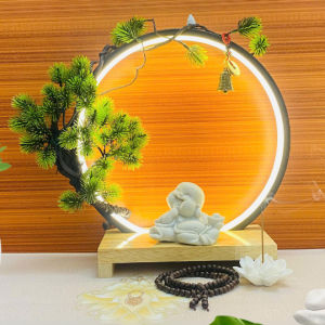 Thác Khói Trầm Hương Tiểu Cảnh Tượng Thần Tài Kết Hợp Đài Sen Tịnh An Decor