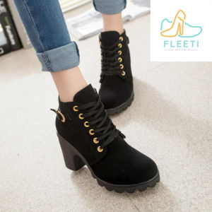 Fleeti Bestseller Korean fashion Ankle Boots Women High Heels Suede Shoes (add 1 size) COD SUMMER BOOTS
