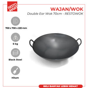 Wajan / Wok Kuali / Double Ear Wok 70 cm RESTOWOK Black Steel Pre Season (2291109) (F12)