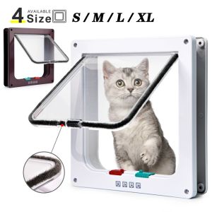 Dog Cat Flap Door with 4 Way Security Lock Dog Cat Flap Door for Dog Cats Plastic Pet Gate Door Pet Supplies