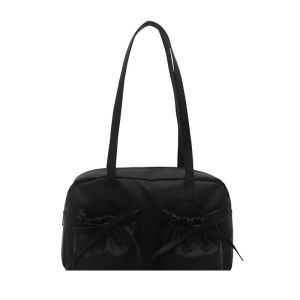 QNQN กระเป๋าสตรีใหม่ PU Tote  กระเป๋าโบว์ลิ่งความจุสูง  กระเป๋ารักแร้โบว์  กระเป๋าสะพายไหล่ขนาดใหญ่อเนกประสงค์  กระเป๋าสะพายสุภาพสตรี