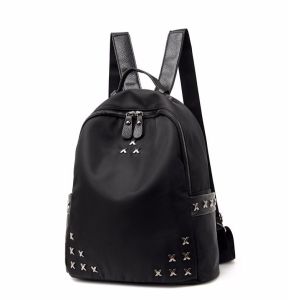 Tas Ransel Punggung Sekolah Cewek Backpack Wanita Hitam Polos Nilon Import Korean Style COD T243