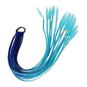 BESTOURO Đã tết sẵn Tóc tết thẳng dài màu cầu vồng Chiều dài 24 inch Đa sợi Tóc đuôi ngựa tết Chất lượng cao Dây thun Tóc nối tổng hợp Phụ kiện tóc nữ