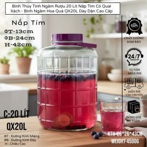 Bình Ngâm Thủy Tinh 20L QX20L Có Quai Xách Nắp Đỏ Cao Cấp