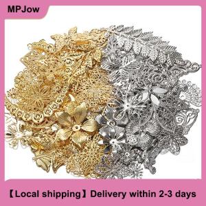 【Local shipping】 50g lot Mixed Metal Flower Leaves Filigree Wraps Connectors Pendant Beads Caps Charms for DIY Jewelry Making Craft Supplies