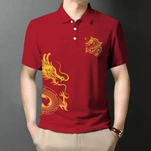 2024 New Year Clothing Polo Shirt for Men Casual Red Tops Short Sleeve Golf Shirts for Men