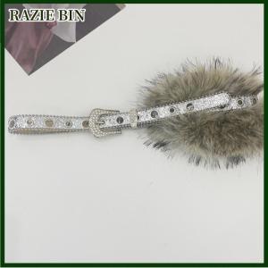 RAZIE BIN Punk PU Studded Fur Belt Y2K Vintage Faux Fur Waistband Metal Plush Furry Waistband Jeans Waist Belts Accessories