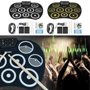Electric Drum Set 9 Drum Pad with Speakers Rolls-up Electronic Drum Set with Drum Pedals Drum Sticks Gift for Children