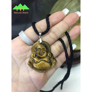 Mặt dây chuyền Phật Di Lặc may mắn hạnh phúc đá mắt hô vàng nâu kích thước 35x38cm