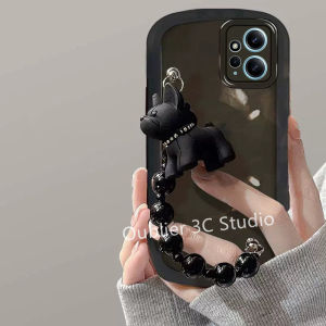 Thiết kế mới Ốp lưng Redmi Note12 Note 12S Note 12 Pro + Plus 5G 4G vỏ điện thoại nóng Thanh Niên màu tím đen Bulldog Gấu Mặt Dây Chuyền Vòng đeo tay ống kính trong suốt bảo vệ mềm Bìa Case 2023