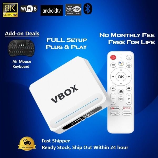 TVBox Android 14.0 VBOX 8K Bluetooth wifi6 Voice Control 5Gwifi G00gle Chr0me