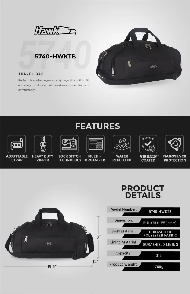 Hawk 5740 Travel Bag with VIRUPRO Anti-Microbial Protection