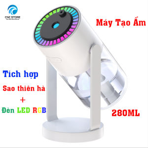 Máy Tạo Ẩm Tích Hợp Đèn Chiếu Sao Thiên Hà Cực Đẹp Có Led Viền RGB Thích Hợp Trang Trí Bàn Làm Việc