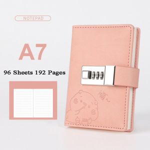 Kawaii Notebook A7 with Lock Notepad Stationery Padlock Kids School Diary Sketchbook Password Planner Organizer Small Note Book