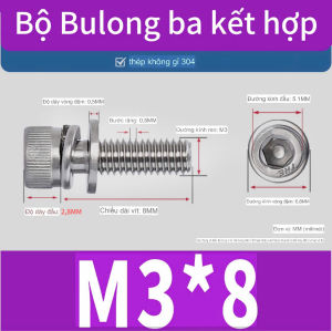 10Cái BulongỐc 3 tổ hợp lục giác INOX304 M3M4M5M6 ốc lắp máy móc xe đạp xe máy phụ tùng
