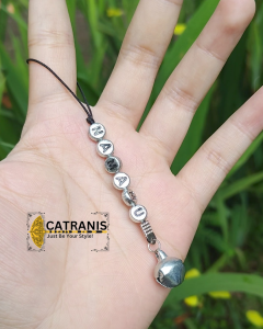CATRANIS Tali Strap Hp NAMA Bandul Lonceng Warna Silver / Gantungan Hp namamu / gantungan kunci nama