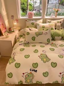 Washed Cotton Brushed Four-Piece Bedding Set with Cartoon Design for All Seasons ins Student Dormitory Single Three-Piece Quilt Cover Set LZD