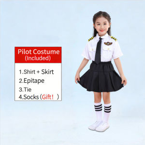 Kids Pilot Captain Uniform Children Airline Stewardess Costume Girls Flight Attendant Role Play School Festival Outfit