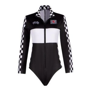 Women Race Car Driver Jumpsuit Bodysuit Cosplay Costume Halloween Long Sleeves Car Game Racer Girl Cheerleader Uniform