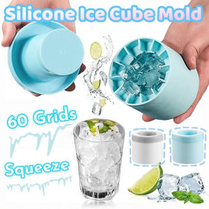 60 Grids Silicone Ice Cube Mold Squeeze Easy-Release Ice Maker Cup Sealed Design Round Ice Bucket