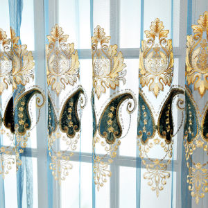 AnneyOneDecor Delicate Embroidery Window Curtain Luxury Tulle Curtain Drapes Semi Transparent Sheer Curtains for Living Room Bedroom