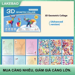 【LAKEBAO】 1 Bộ động vật đào tạo nhận thức giác ngộ đồ chơi đề can 3D cắt dán hình học trẻ em câu đố tăng cường tập trung dán thủ công