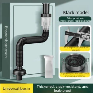 Universal Wash Basin Sink Drain Pipe 80Cm Retractable Premium Abs Insect-Proof Anti-Odor Fixed Shape P‑Trap Hose For Lavatory/Lababo/Kitchen Drain