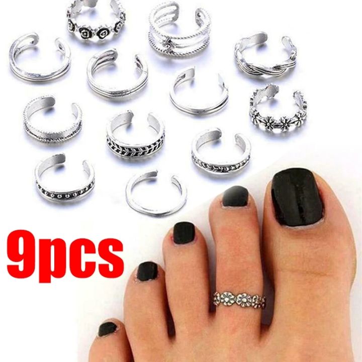 9Pcs Adjustable Toe Rings for Women Hypoallergenic Open Toe Ring Set Women  Beach Foot Jewelry Caring Women Foot Ring Jewelry