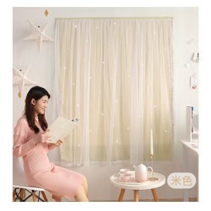 HH-ผ้าม่าน ม่านกั้นห้อง ม่านหน้าต่าง ผ้าม่านหน้าต่าง 2 ชั้น ม่านทึบแสง ม่านโปร่งแสง ม่านผ้าพื้ ใช้ตีนตุ๊กแก ลายดาว