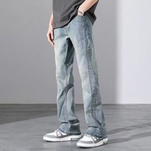 Ielgy Quần jean nam Màu ánh sáng mùa hè quần dáng đứng dáng rộng