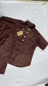 Walaziz iT1k12 Setelan Kurta Koko Anak Laki-laki 1-14 Tahun Tangan Pendek Bahan Embos baju lebaran
