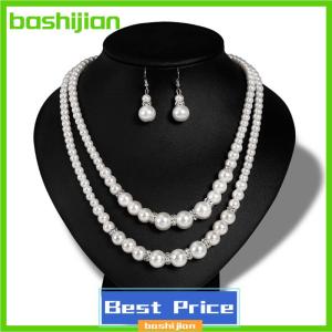bashijian Double Chain Jewelry Set Women Simulated Necklace Earrings Jewelry