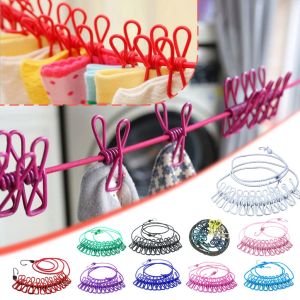 Portable Clothing Clothesline with 12 Clips Retractable Laundry Dryer Clothes Rope Drying Rack Cloth Hanging Line For Outdoor