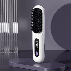 LCD USB Charging Heating Curling Power Comb Hair Straightener Wireless Portable Hair Straightening