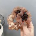 FORUM Girls Simple Elegant All-match Hair Scrunchies Ponytail Holder Crystal Bead Cloth Rose Flower Korean Style Headwear Female Hair Accessories Flower Hair Rope Silk Yarn Rubber Band. 