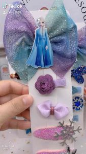Ready Stok In Malaysia Frozen Girl Headware Elsa Frozen 5pcs/Set Hair clips Gift Accessories Box