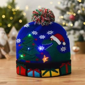 FEELINGS Warm LED Christmas Hats Santa Colorful Glow Knitted Hats Winter Cartoon Light Up Beanie Christmas Party