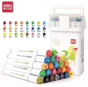 Deli HM313 Marker Food Grade Watercolor Pen Double-Ended Washable for Students Childrens Art Projects 24 Colors Set