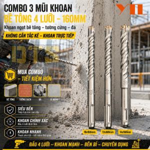 Combo 3 mũi khoan tường YTL 10-12-14mm dài 160mm chuôi sds khoan bê tông cốt thép gạch đá hiệu quả