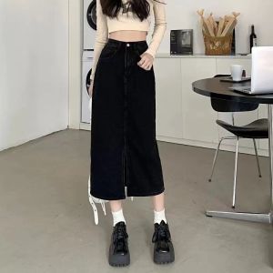 rok belah rok jeans wanita dewasa rok a line 7/8 rok midi skirt rok korean style panjang