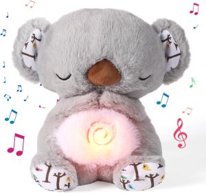 Portable Breathing Stuffed Koala Calming Plush Doll Soothing Music Breathing Motion & Night Lights for Newborns 0+ Months Kids & Adults (Stress Relief & Sleep Aid)