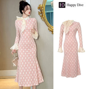 Happy Diva เดรสผู้หญิง เดรสสีชมพู เดรสลูกไม้ เดรสหางปลา เดรสทำงาน เดรสไฮโซ เดรสวินเทจ เดรสออกงาน เดรสปาร์ตี้ ชุดราตรี 11365