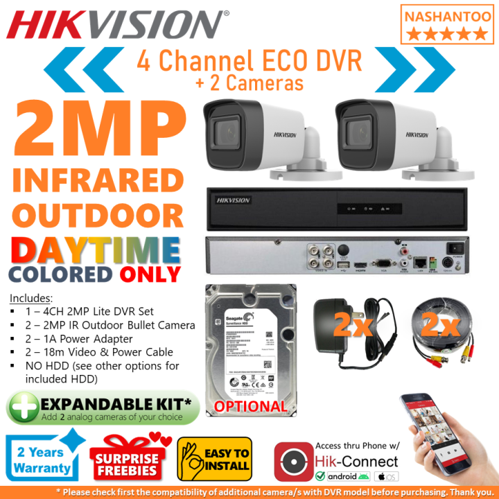 HIKVISION 4Channel 2MP 2Cameras Outdoor Bullet IR Turbo HD 4CH DIY CCTV ...