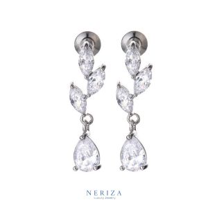Neriza Jewelry/ ต่างหูระย้าเพชรสังเคราะห์เกรดพรีเมี่ยม ประกายเทียบเท่าเพชรแท้ ต่างหูเจ้าสาว พร้อมกล่อง NE134