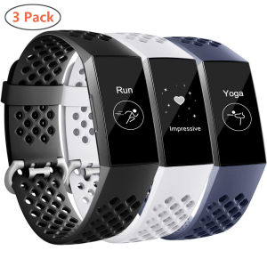 3 Pack Straps Compatible with Fitbit Charge 3 and Charge 4 Accessories Breathable Sport Bands Wristbands with Air Holes for Fitbit Charge 3 and Charge 3 SE Fitness Activity Tracker Women Men