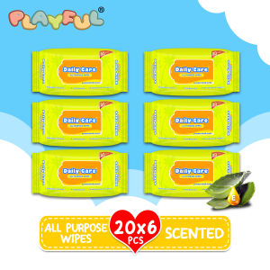 Daily Care All Purpose Wipes Powder Fresh Scent Yellow 80s pack of 6