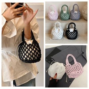 XSDDSF กระเป๋าถังขนาดเล็ก กระเป๋าถักนิตติ้ง โหลออก โบฮีเมียน กระเป๋าโท้ทโครเชต์ ฤดูร้อนฤดูร้อนฤดูร้อน จุได้มาก กระเป๋าสานทอ สาวๆ