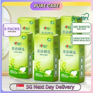 【Pure Care】 【6Packs/Box】心相印Hearttex Wall Hanging Facial Tissue 280 Sheets 4-Ply Unscented Bathroom Kitchen Paper