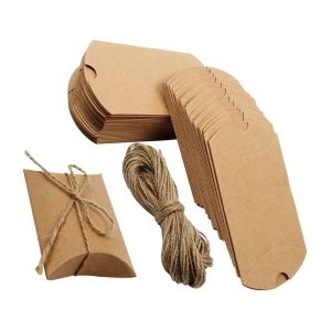 10PCS/30PCS Kraft Paper Pillow Candy Box Christmas Gift Packaging Boxes Candy Bags Wedding Baby Shower Birthday Party Decoration